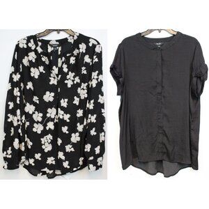 2 Pc Simply Vera Verawing Blouse Set sz XXL Black Floral Long V-Neck Business